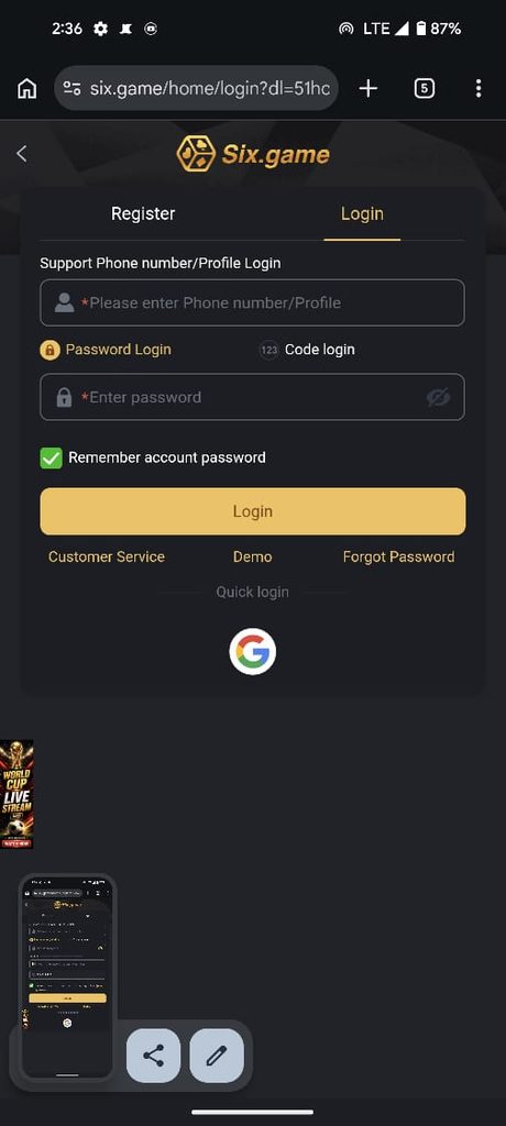 Six Game Login