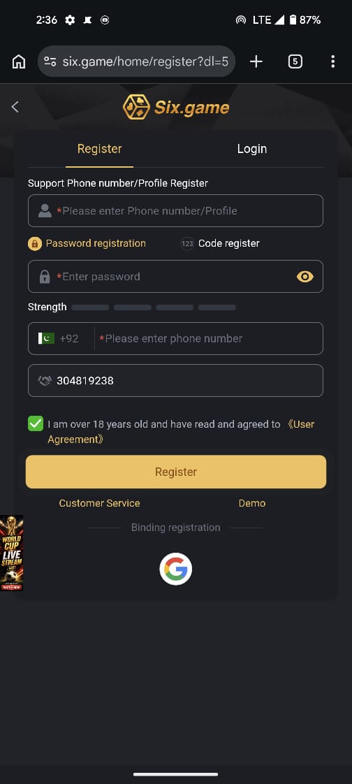 Six Game Register